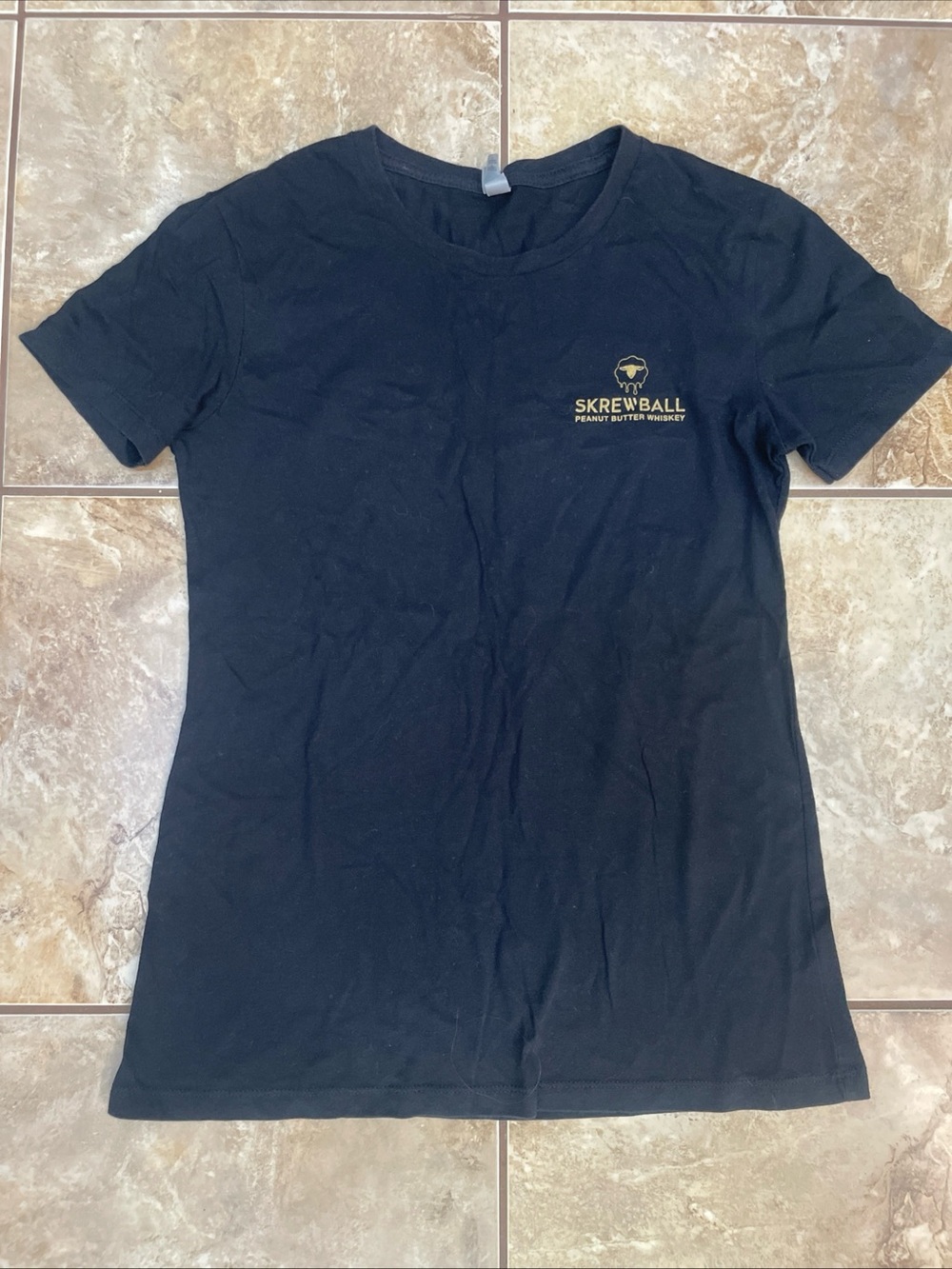 Skrewball Peanut Butter Whiskey Distillery T-Shirt - Black with Gold Graphic